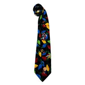 Looney Tunes Men's Tie Black Red Blue Christmas Lights Taz Porky Pig Tweetie